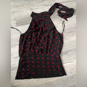 White House Black Market Black and Red Polka Dot Top